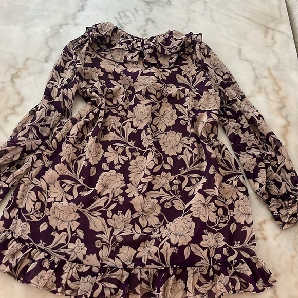 Zara Womens Sz M Purple And Tan Floral Chiffon Ruffle Mini Dress Long Sleeves - Picture 14 of 14